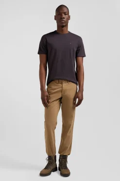 Regular brown Pima cotton short-sleeved T-shirt