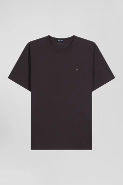 Regular brown Pima cotton short-sleeved T-shirt