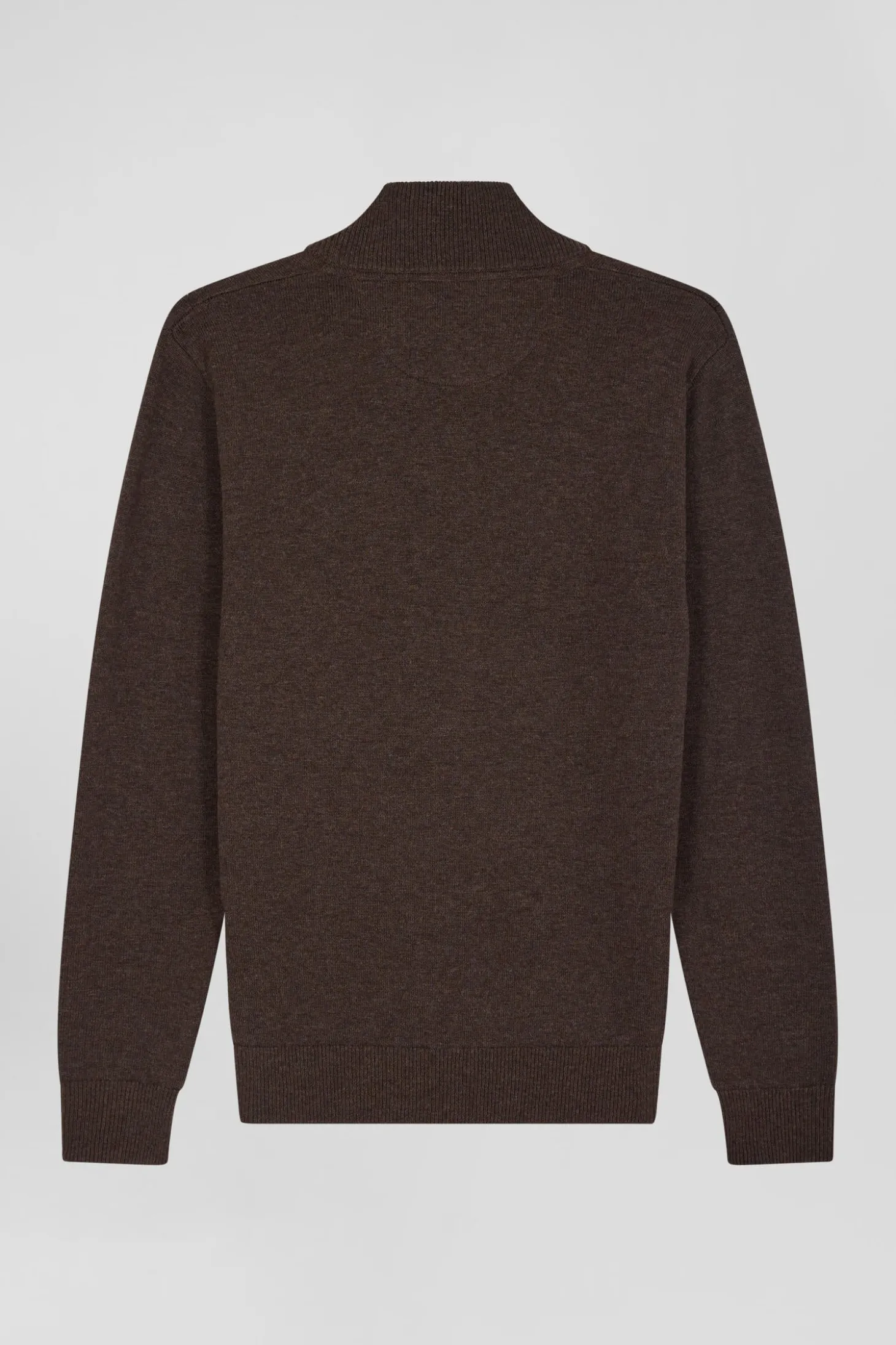 Regular brown plain wool and cotton zipped cardigan