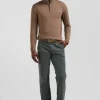 Regular brown semi-zipped wool and cotton jumper
