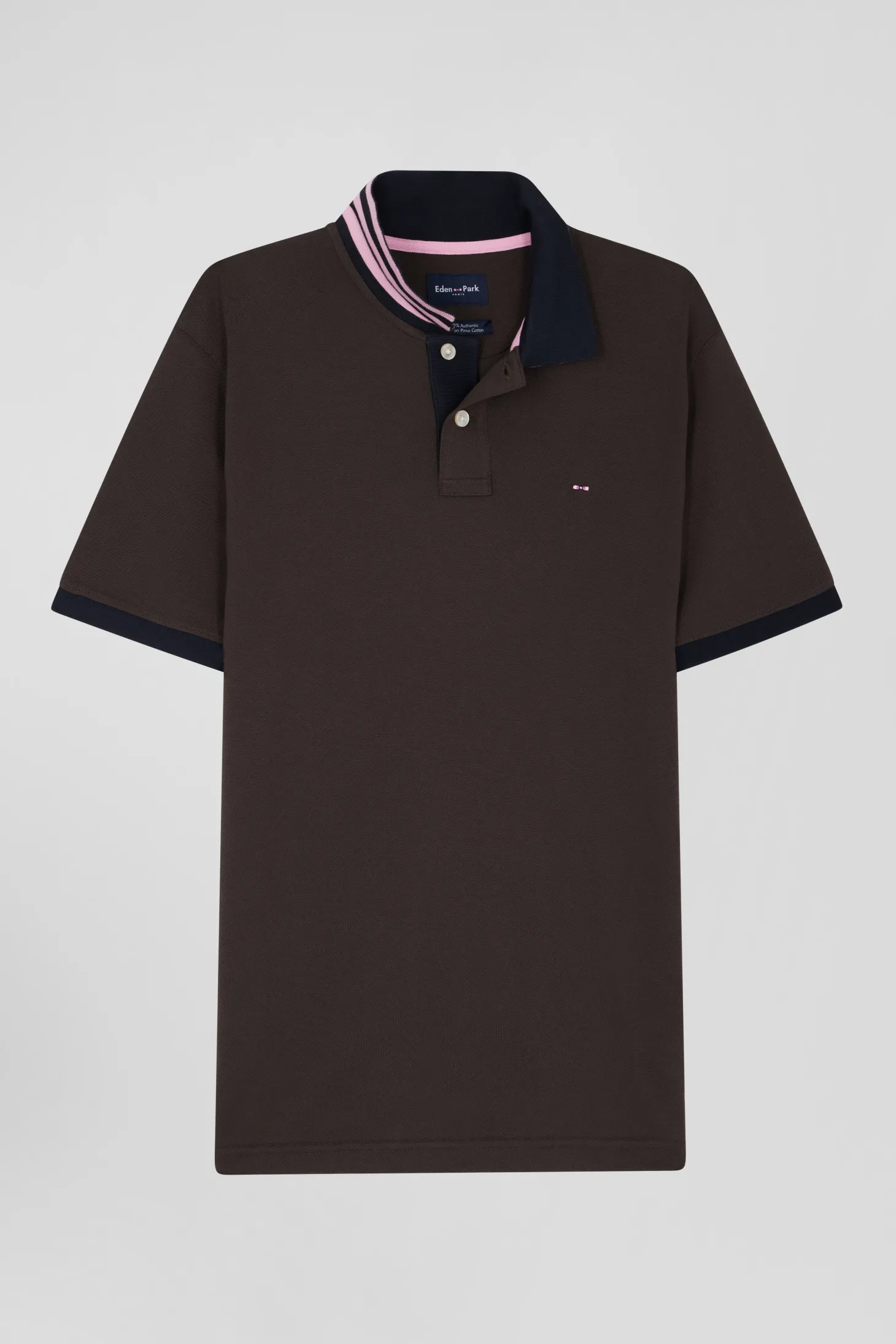 Regular brown short-sleeved cotton piqué polo shirt