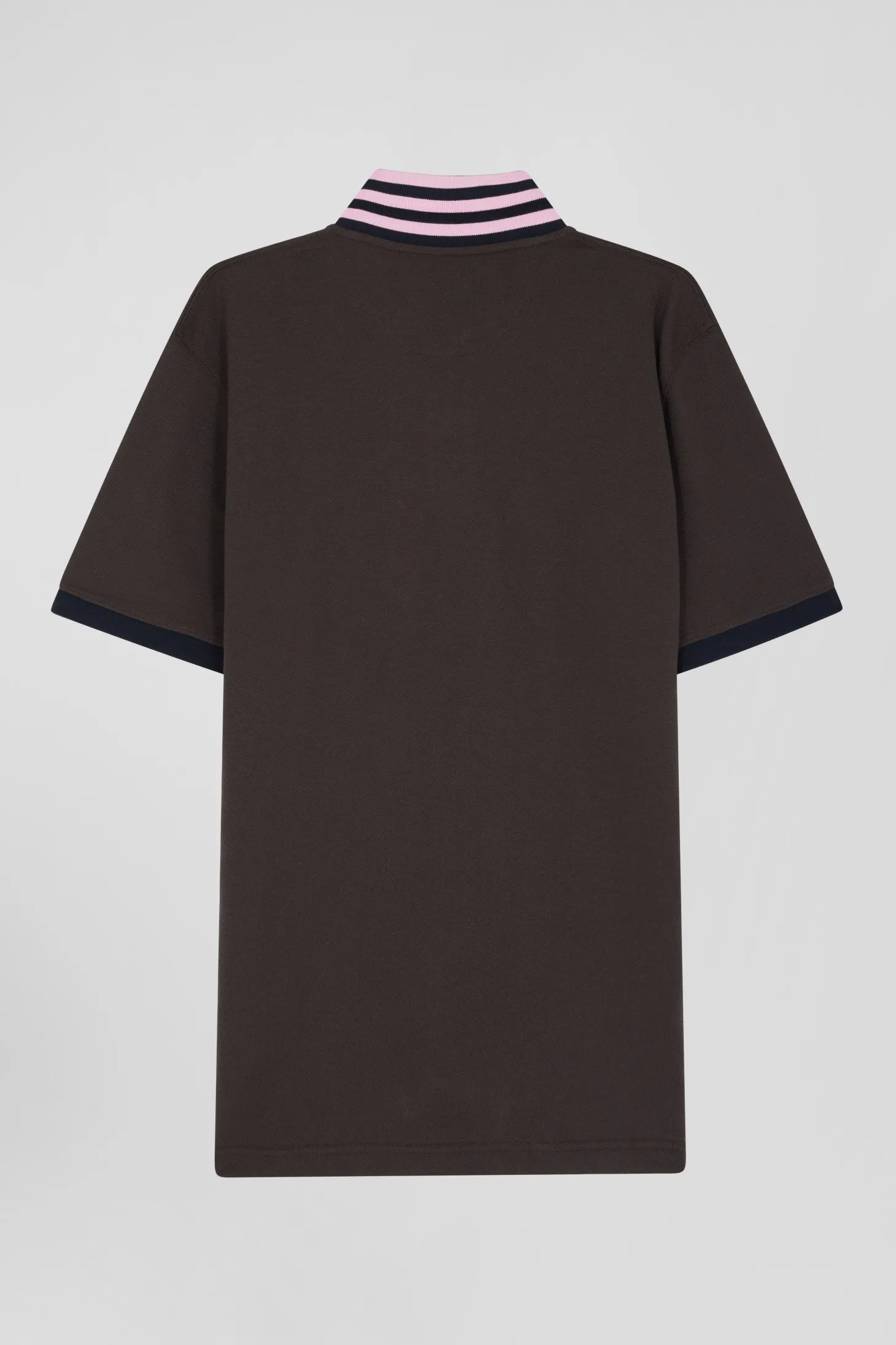 Regular brown short-sleeved cotton piqué polo shirt