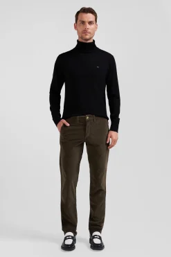Regular brown stretch cotton velvet chino trousers