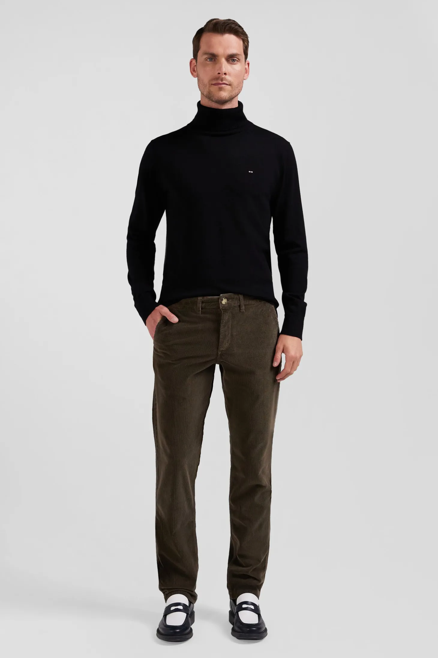 Regular brown stretch cotton velvet chino trousers