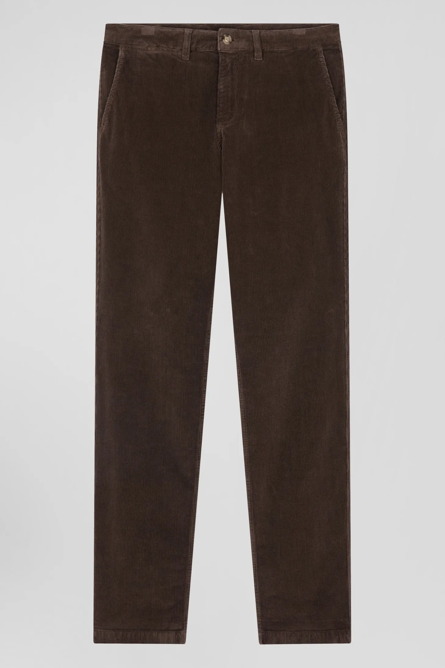 Regular brown stretch cotton velvet chino trousers