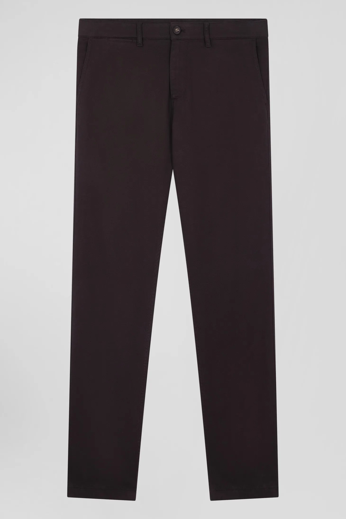 Regular brown stretch cotton piqué and modal chino trousers