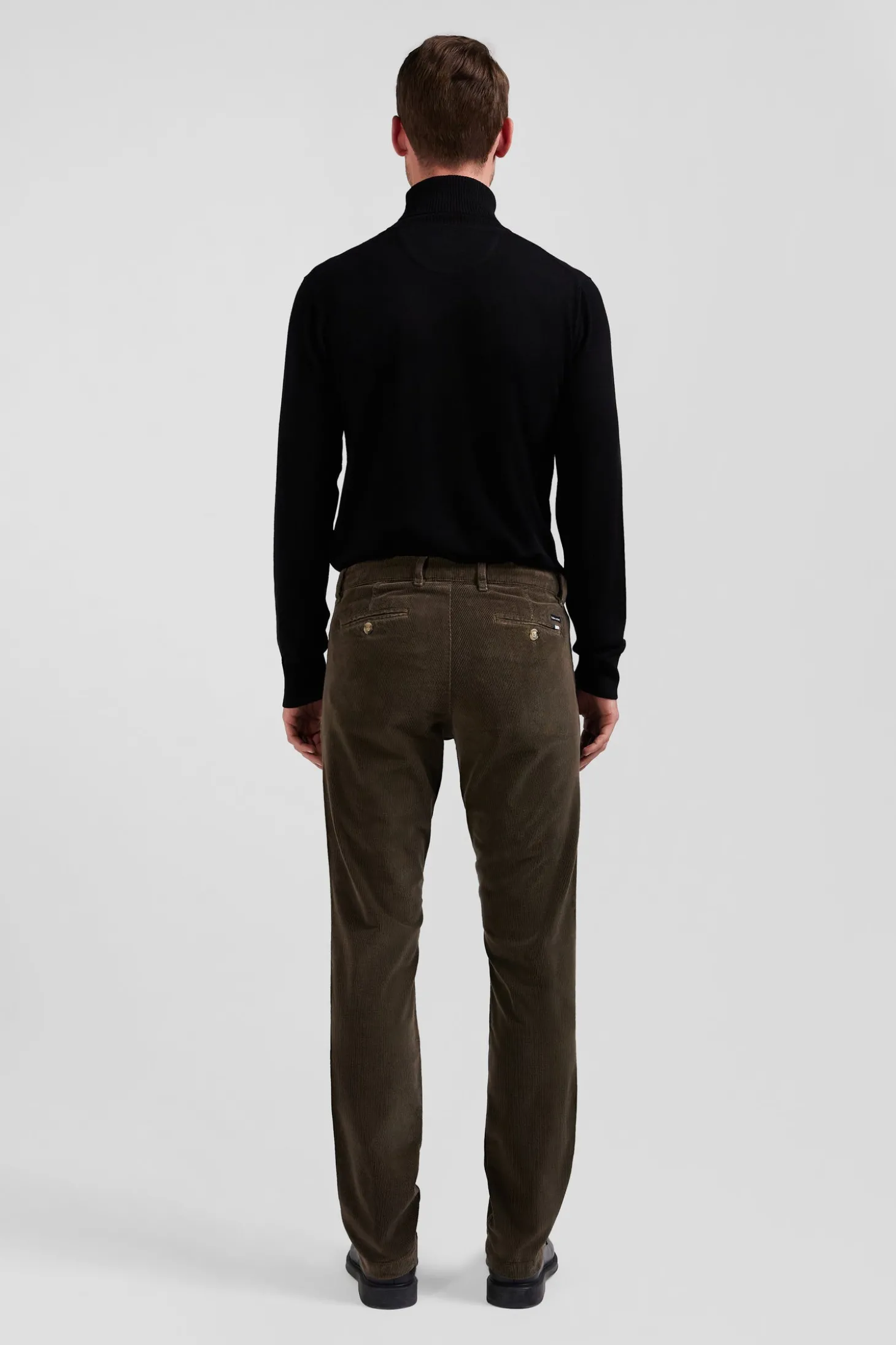 Regular brown stretch cotton velvet chino trousers