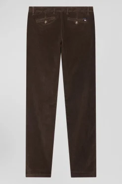 Regular brown stretch cotton velvet chino trousers