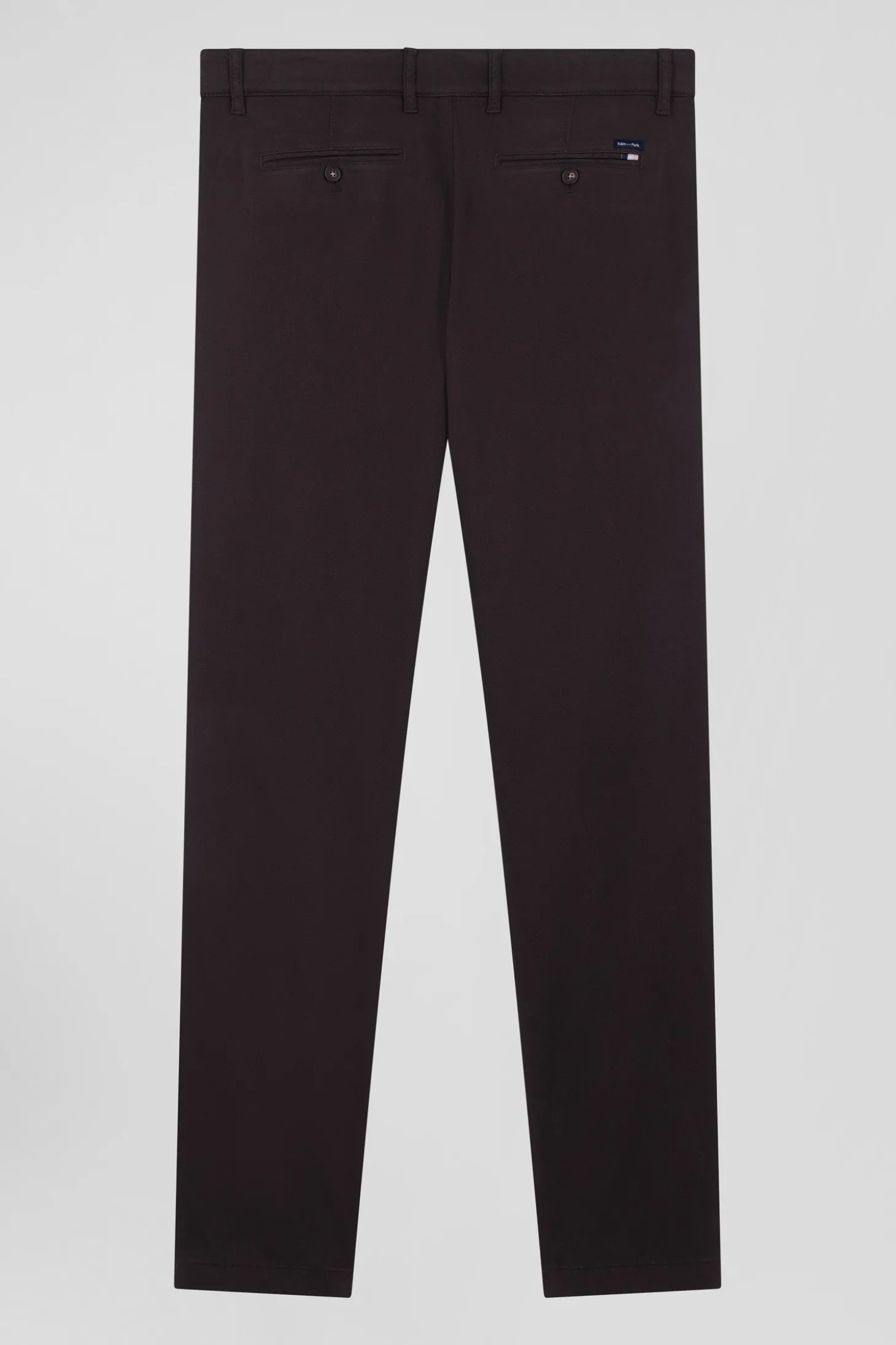 Regular brown stretch cotton piqué and modal chino trousers