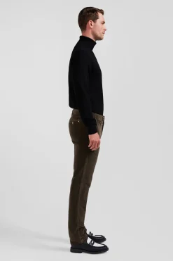Regular brown stretch cotton velvet chino trousers