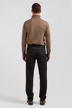 Regular brown stretch cotton piqué and modal chino trousers