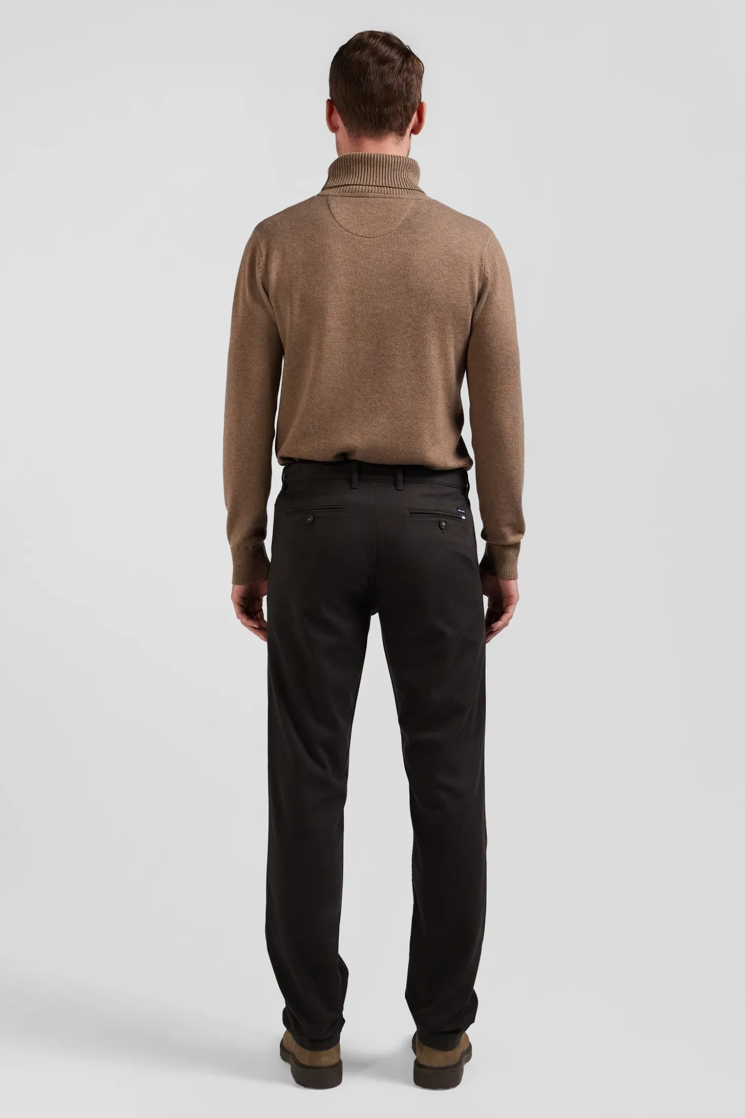 Regular brown stretch cotton piqué and modal chino trousers