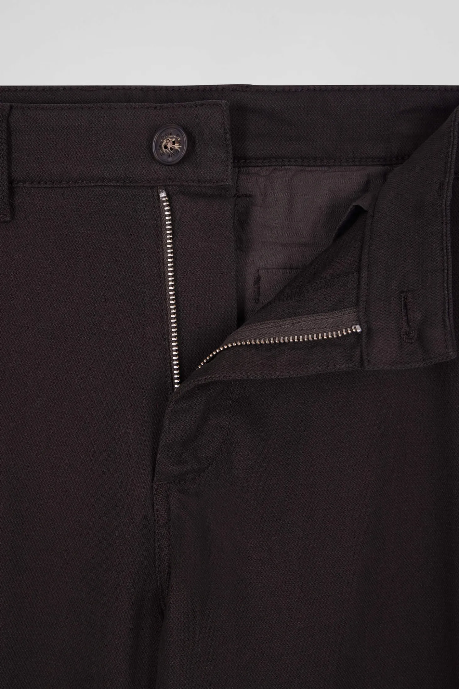 Regular brown stretch cotton piqué and modal chino trousers