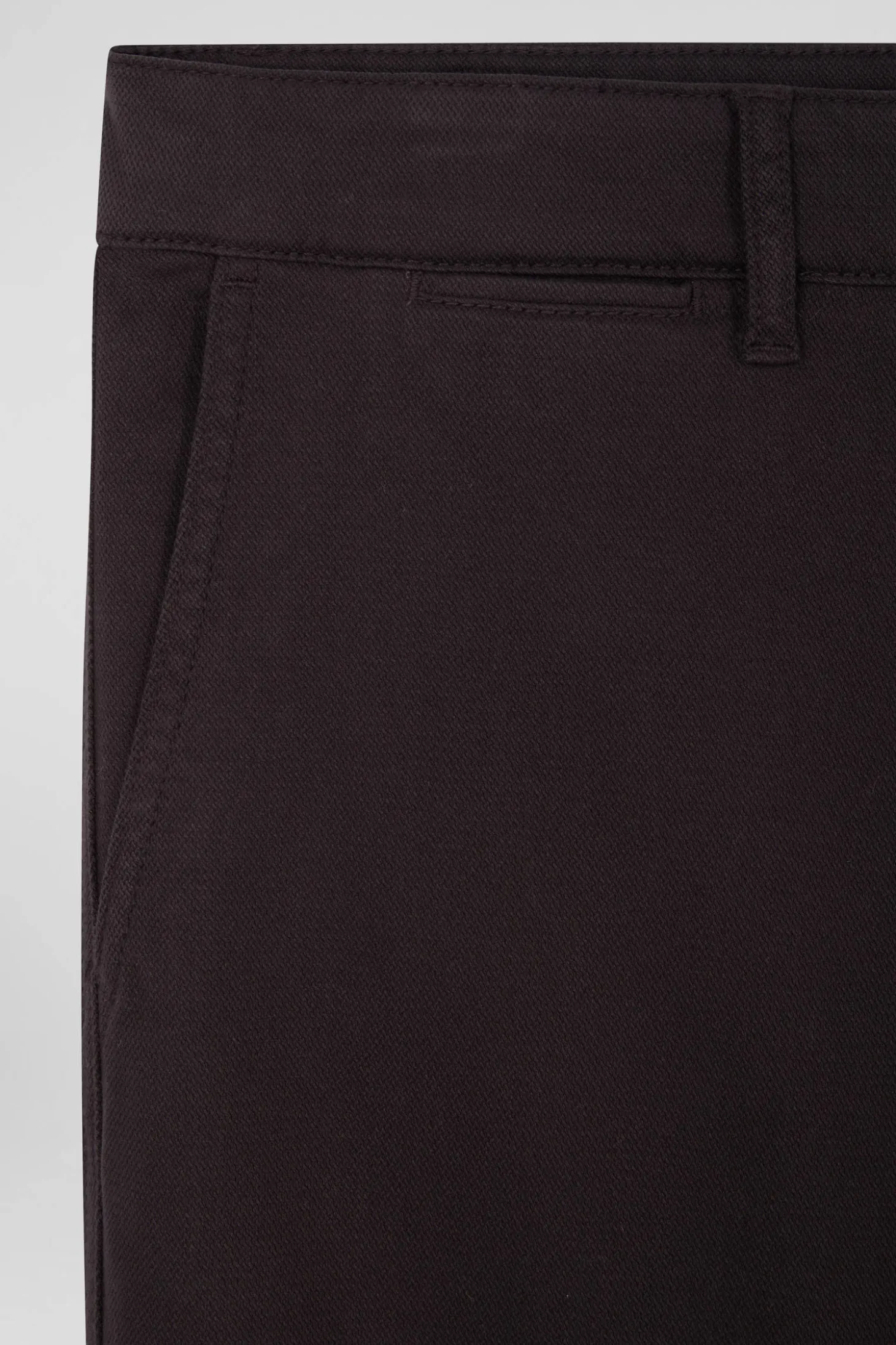 Regular brown stretch cotton piqué and modal chino trousers