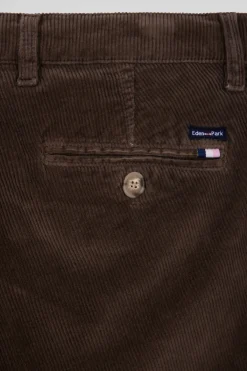 Regular brown stretch cotton velvet chino trousers