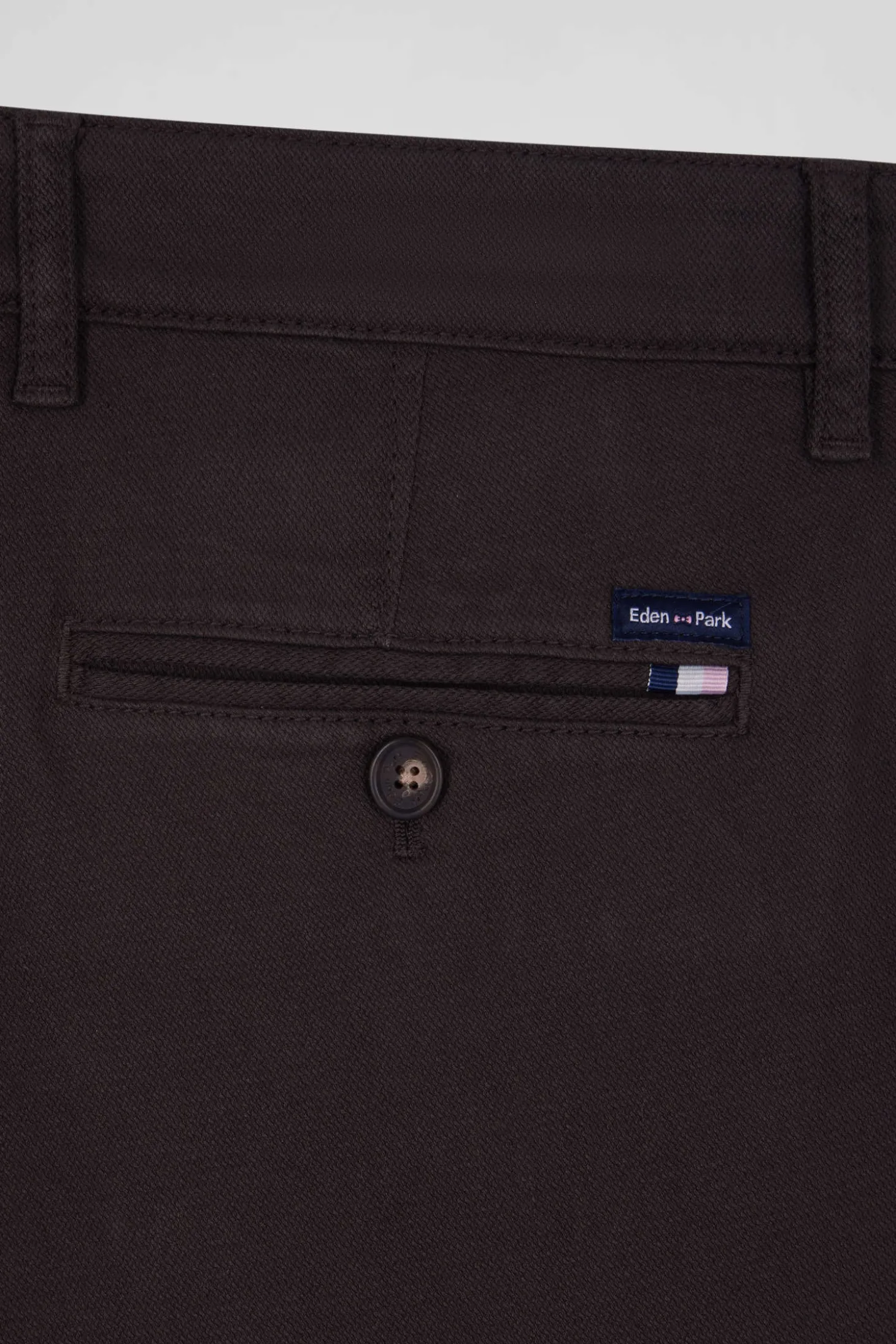 Regular brown stretch cotton piqué and modal chino trousers