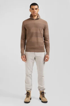 Regular brown striped cotton and cashmere crew neck jumper