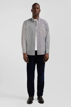 Regular brown striped cotton poplin shirt