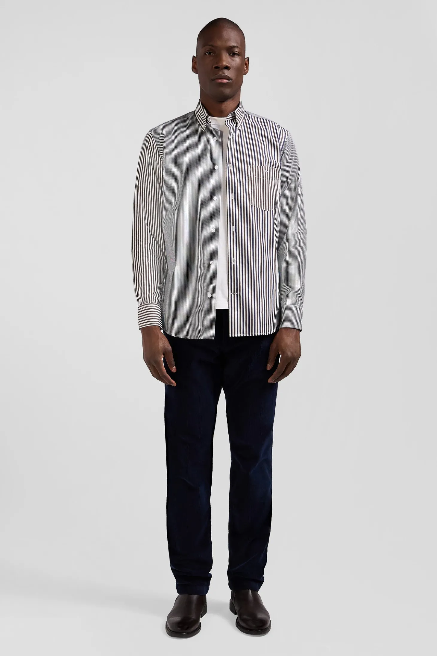 Regular brown striped cotton poplin shirt