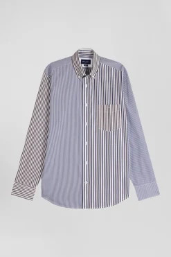 Regular brown striped cotton poplin shirt