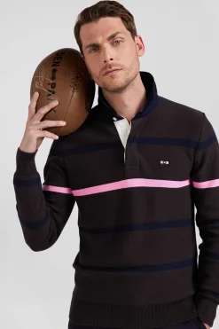 Regular brown striped cotton polo neck jumper