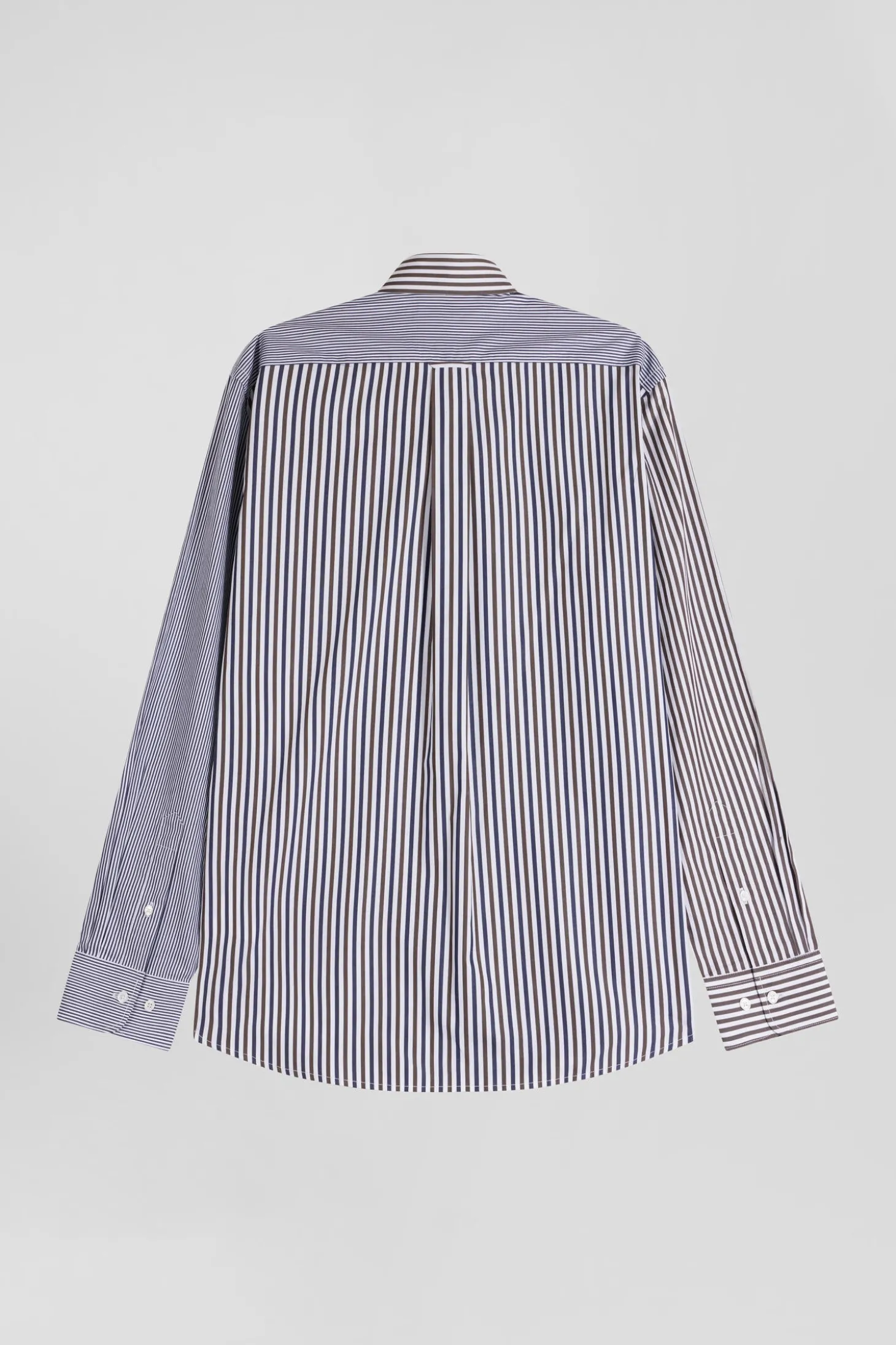 Regular brown striped cotton poplin shirt