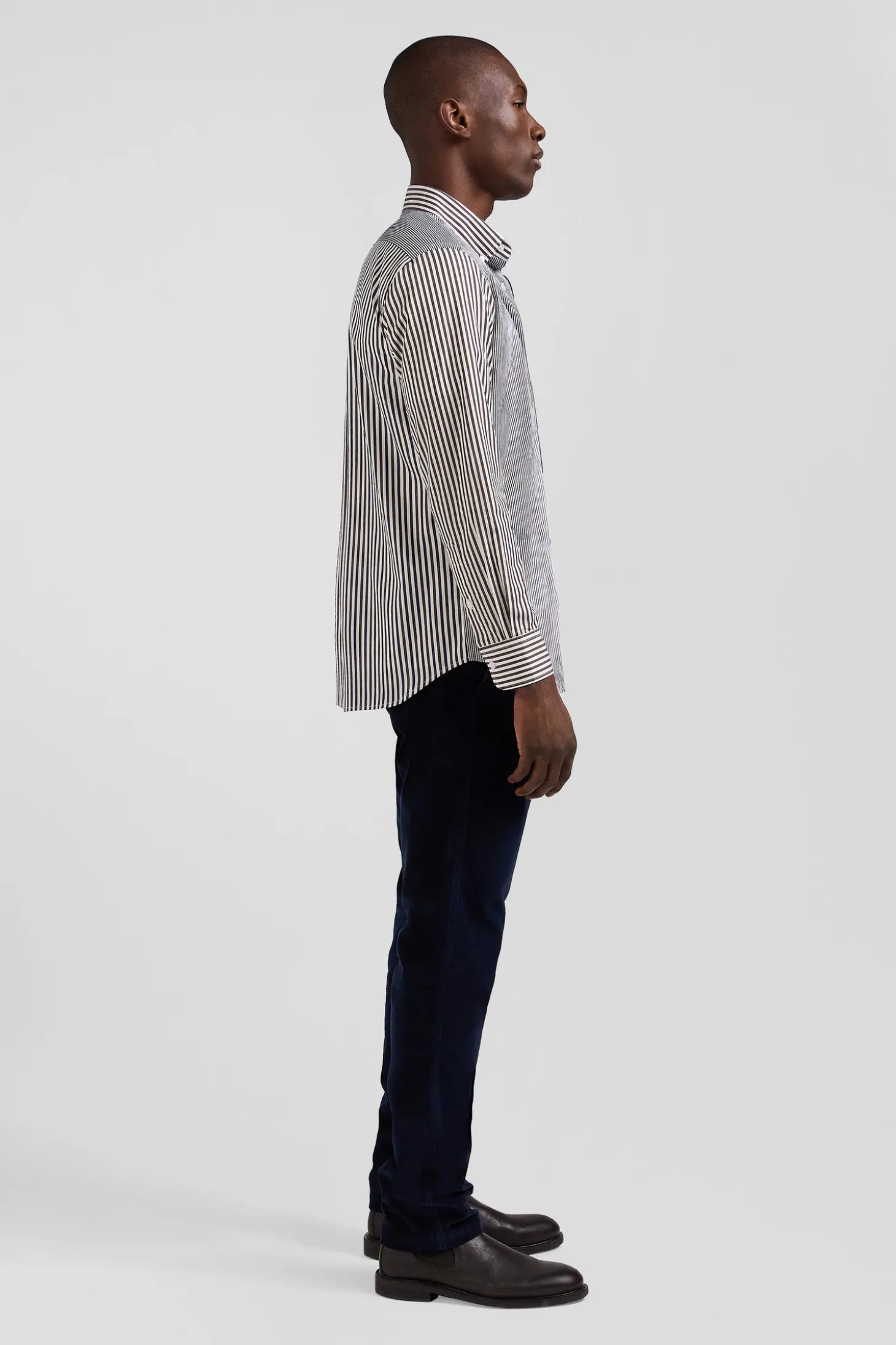 Regular brown striped cotton poplin shirt