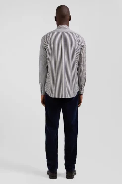 Regular brown striped cotton poplin shirt