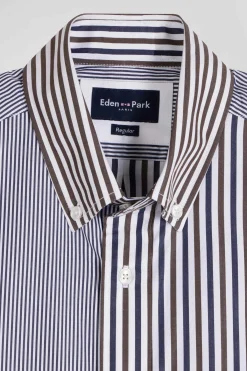 Regular brown striped cotton poplin shirt