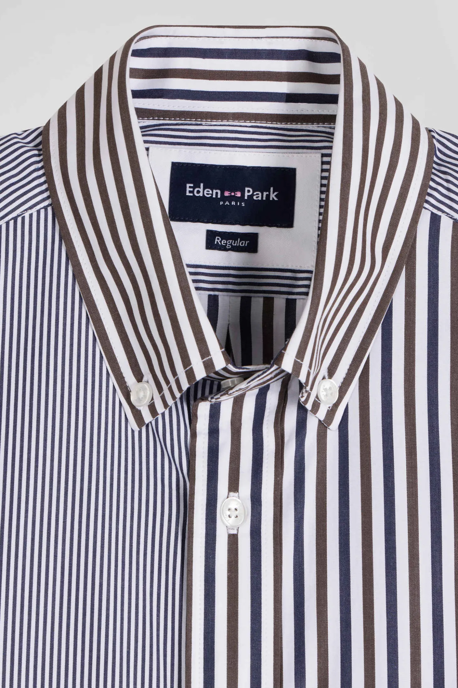 Regular brown striped cotton poplin shirt