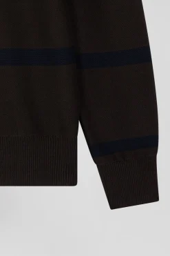 Regular brown striped cotton polo neck jumper