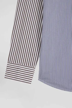 Regular brown striped cotton poplin shirt