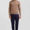 Regular brown wool and cotton crew neck jumper