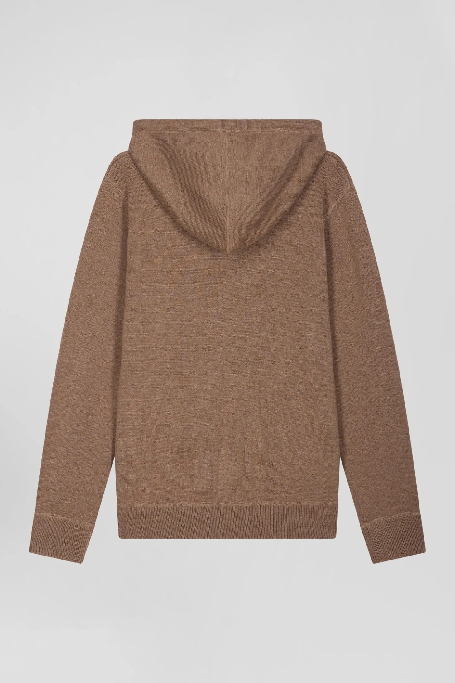 Regular brown wool and cotton knitted zip-up jumper