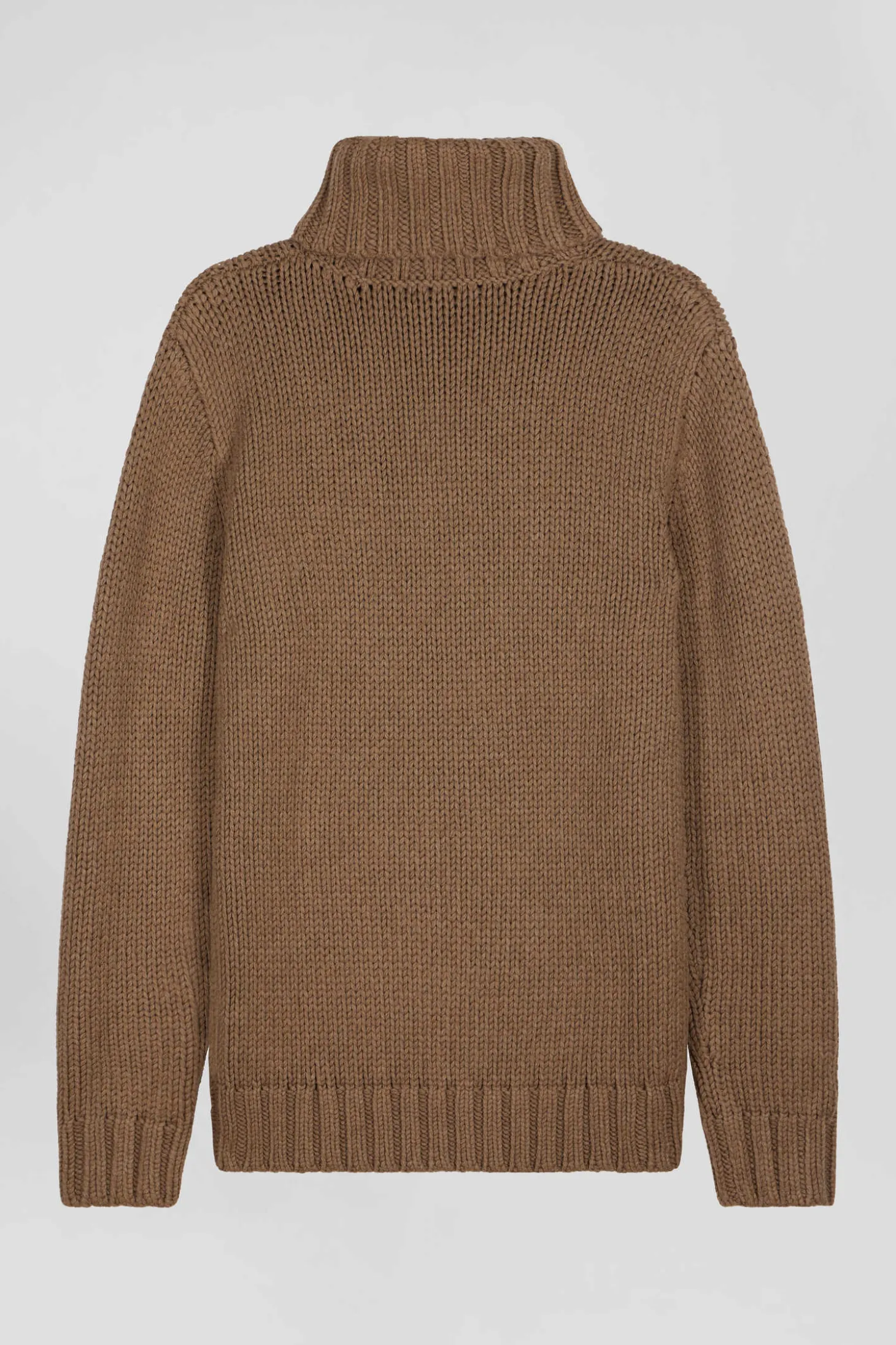 Regular brown wool and cotton blend turtleneck jumper