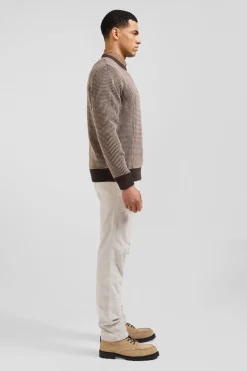 Regular brown wool and cotton crew neck jumper