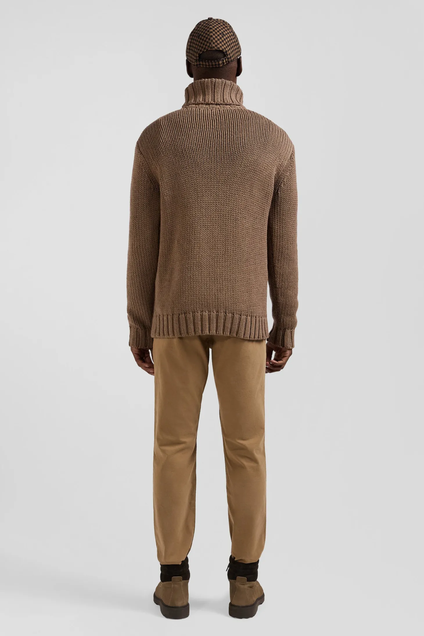 Regular brown wool and cotton blend turtleneck jumper