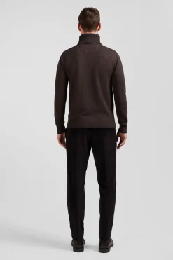 Regular brown wool and cotton turtleneck jumper