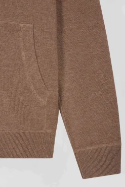 Regular brown wool and cotton knitted zip-up jumper