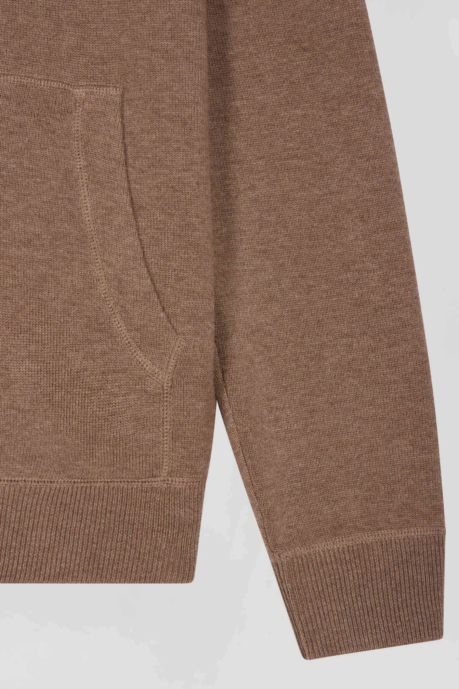 Regular brown wool and cotton knitted zip-up jumper