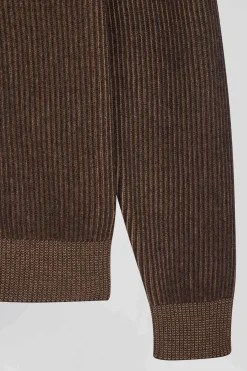 Regular brown wool and cotton zipped cardigan