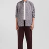 Regular burgundy and white checked cotton poplin shirt