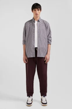 Regular burgundy and white checked cotton poplin shirt