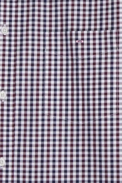 Regular burgundy and white checked cotton poplin shirt