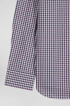Regular burgundy and white checked cotton poplin shirt