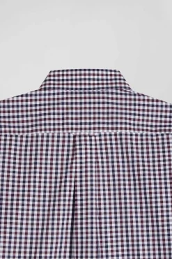 Regular burgundy and white checked cotton poplin shirt