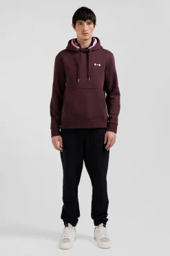 Regular burgundy brushed cotton fleece hoodie with Eden Park embroidery