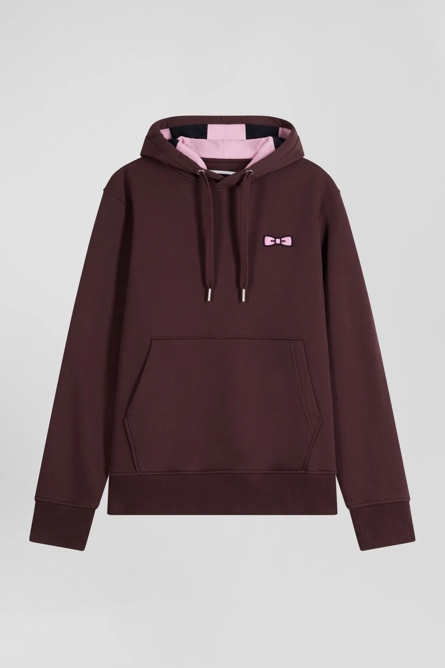 Regular burgundy brushed cotton fleece hoodie with Eden Park embroidery