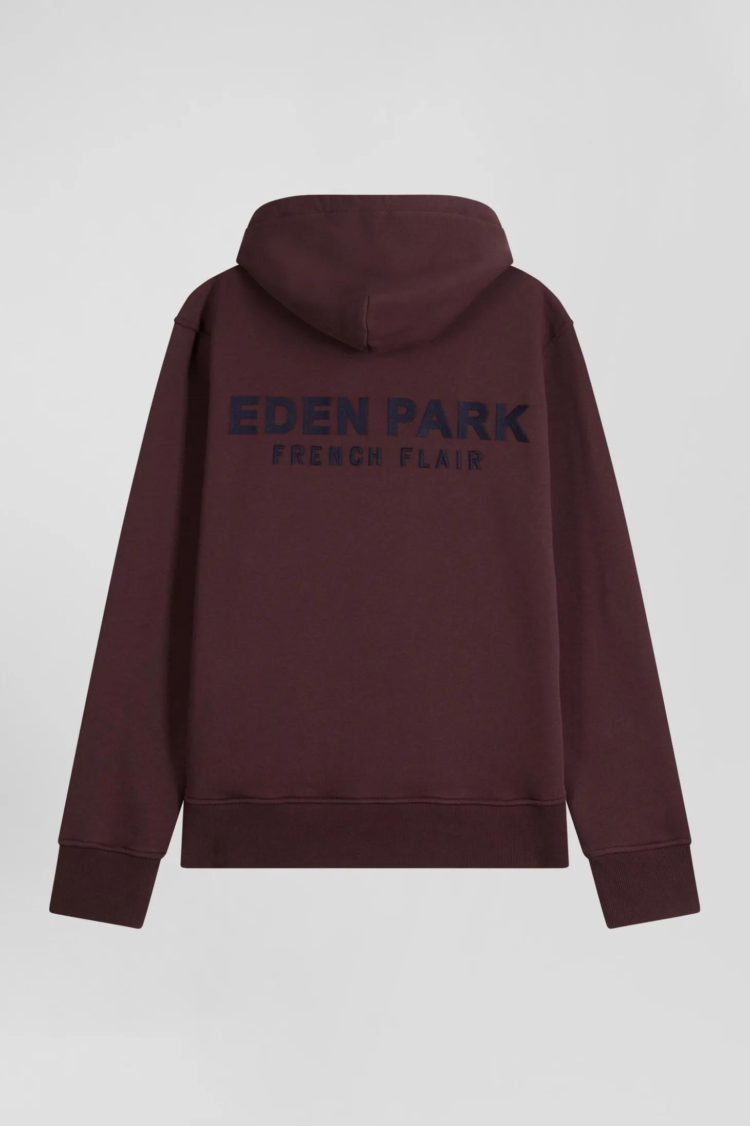 Regular burgundy brushed cotton fleece hoodie with Eden Park embroidery