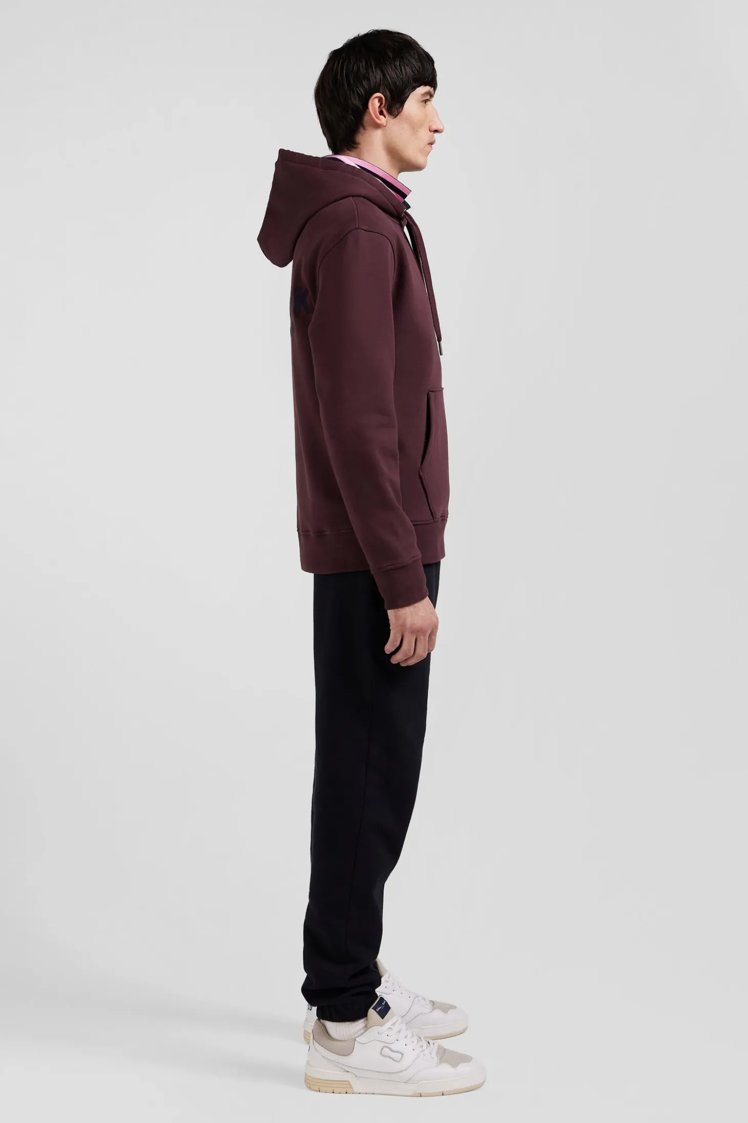 Regular burgundy brushed cotton fleece hoodie with Eden Park embroidery
